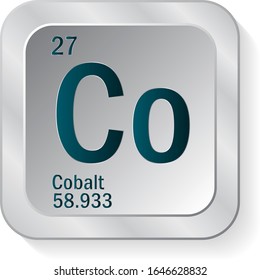 Icono de elemento de tabla periódica Cobalt o Co en ilustración vectorial de botón metálico plateado.