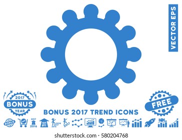 Cobalt Cog icon with bonus 2017 trend clip art. Vector illustration style is flat iconic symbols, white background.