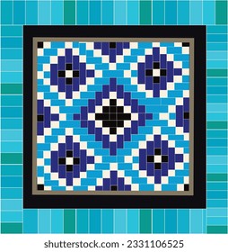 Cobalt color ornament - traditional patterns in Uzbekistan. Samarkand city buildings pattern. Uzbekistan culture. 