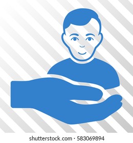 Cobalt Customer Support Hand toolbar pictogram. Vector pictograph style is a flat symbol on diagonally hatched transparent background.