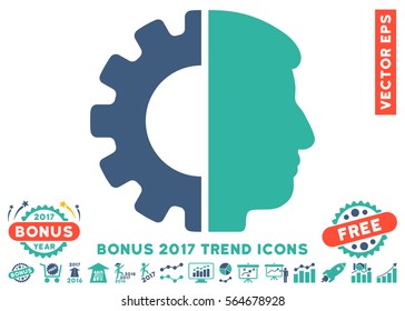 Cobalt And Cyan Android Head icon with bonus 2017 year trend pictograph collection. Vector illustration style is flat iconic bicolor symbols, white background.
