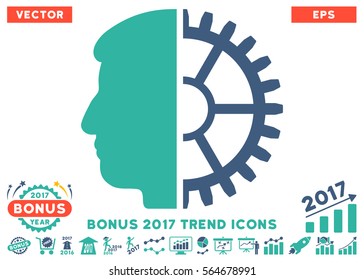 Cobalt And Cyan Android Head icon with bonus 2017 trend design elements. Vector illustration style is flat iconic bicolor symbols, white background.