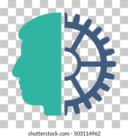 Cobalt And Cyan Android Head interface pictogram. Vector pictograph style is a flat bicolor symbol on chess transparent background.