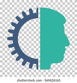 Cobalt And Cyan Android Head interface toolbar pictogram. Vector pictograph style is a flat bicolor symbol on chess transparent background.