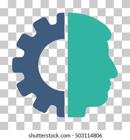 Cobalt And Cyan Android Head toolbar icon. Vector pictograph style is a flat bicolor symbol on chess transparent background.