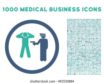 Cobalt And Cyan Arrest vector bicolor rounded icon. Image style is a flat icon symbol inside a circle, white background. Bonus clipart is 1000 medical business pictograms.