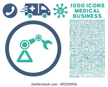 Cobalt And Cyan Artificial Manipulator vector bicolor rounded icon. Image style is a flat icon symbol inside a circle, white background. Bonus clipart is 1000 medical business design elements.