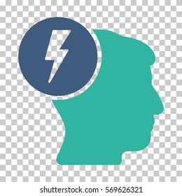 Cobalt And Cyan Brain Electricity toolbar icon. Vector pictograph style is a flat bicolor symbol on chess transparent background.