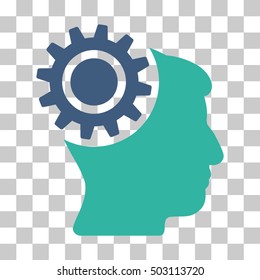 Cobalt And Cyan Brain Gear toolbar pictogram. Vector pictograph style is a flat bicolor symbol on chess transparent background.