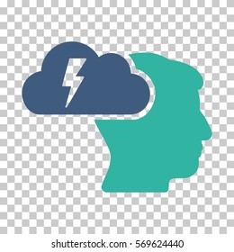 Cobalt And Cyan Brainstorming interface pictogram. Vector pictogram style is a flat bicolor symbol on chess transparent background.