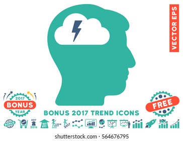 Cobalt And Cyan Brainstorming pictogram with bonus 2017 trend design elements. Vector illustration style is flat iconic bicolor symbols, white background.