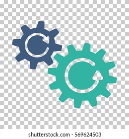 Cobalt And Cyan Cogs Rotation toolbar pictogram. Vector pictogram style is a flat bicolor symbol on chess transparent background.