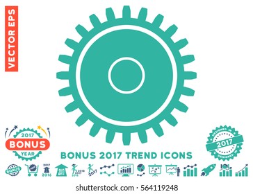 Cobalt And Cyan Cogwheel pictogram with bonus 2017 year trend elements. Vector illustration style is flat iconic bicolor symbols, white background.