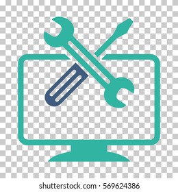 Cobalt And Cyan Computer Tools interface icon. Vector pictogram style is a flat bicolor symbol on chess transparent background.