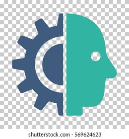 Cobalt And Cyan Cyborg Head interface toolbar icon. Vector pictograph style is a flat bicolor symbol on chess transparent background.