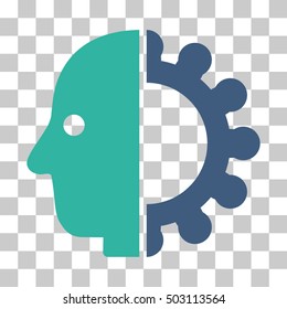 Cobalt And Cyan Cyborg Head toolbar pictogram. Vector pictograph style is a flat bicolor symbol on chess transparent background.