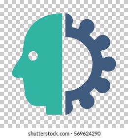 Cobalt And Cyan Cyborg Head toolbar pictogram. Vector pictograph style is a flat bicolor symbol on chess transparent background.