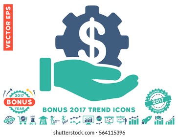 Cobalt And Cyan Development Service icon with bonus 2017 trend design elements. Vector illustration style is flat iconic bicolor symbols, white background.