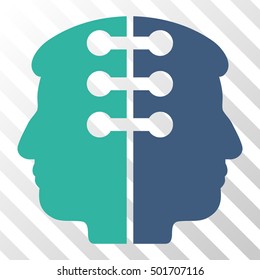 Cobalt And Cyan Dual Head Interface toolbar pictogram. Vector pictograph style is a flat bicolor symbol on diagonal hatch transparent background.
