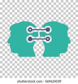 Cobalt And Cyan Dual Heads Interface Connection interface toolbar icon. Vector pictogram style is a flat bicolor symbol on chess transparent background.