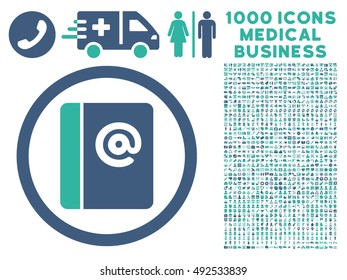 Cobalt And Cyan Emails vector bicolor rounded icon. Image style is a flat icon symbol inside a circle, white background. Bonus clip art has 1000 medicine business design elements.