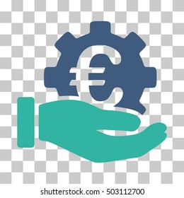 Cobalt And Cyan Euro Development Service Hand interface toolbar icon. Vector pictogram style is a flat bicolor symbol on chess transparent background.
