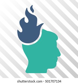 Cobalt And Cyan Fired Head interface icon. Vector pictograph style is a flat bicolor symbol on diagonal hatch transparent background.