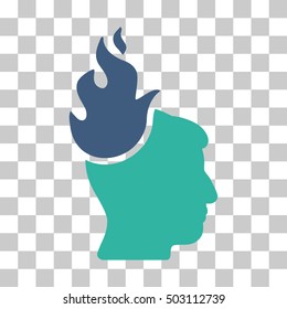 Cobalt And Cyan Fired Head interface pictogram. Vector pictograph style is a flat bicolor symbol on chess transparent background.