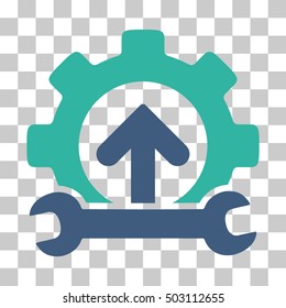Cobalt And Cyan Gear Integration Tools interface icon. Vector pictograph style is a flat bicolor symbol on chess transparent background.