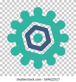 Cobalt And Cyan Gear interface pictogram. Vector pictograph style is a flat bicolor symbol on chess transparent background.