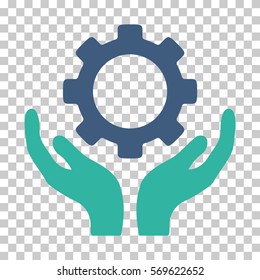 Cobalt And Cyan Gear Maintenance Hands toolbar pictogram. Vector pictogram style is a flat bicolor symbol on chess transparent background.