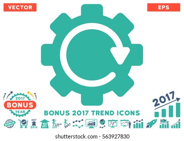 Cobalt And Cyan Gear Rotation Direction pictogram with bonus 2017 year trend design elements. Vector illustration style is flat iconic bicolor symbols, white background.