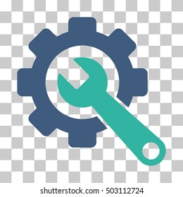 Cobalt And Cyan Gear and Wrench interface pictogram. Vector pictograph style is a flat bicolor symbol on chess transparent background.