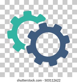 Cobalt And Cyan Gears interface pictogram. Vector pictogram style is a flat bicolor symbol on chess transparent background.