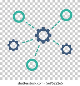 Cobalt And Cyan Gears Relations interface icon. Vector pictogram style is a flat bicolor symbol on chess transparent background.