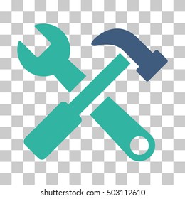 Cobalt And Cyan Hammer and Wrench interface toolbar icon. Vector pictogram style is a flat bicolor symbol on chess transparent background.