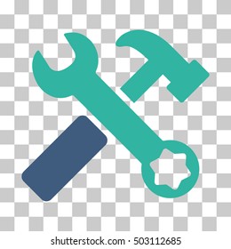 Cobalt And Cyan Hammer and Wrench interface toolbar pictogram. Vector pictogram style is a flat bicolor symbol on chess transparent background.