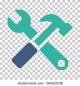 Cobalt And Cyan Hammer and Wrench interface toolbar pictogram. Vector pictogram style is a flat bicolor symbol on chess transparent background.
