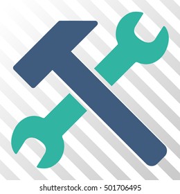 Cobalt And Cyan Hammer and Wrench toolbar icon. Vector pictogram style is a flat bicolor symbol on diagonal hatch transparent background.