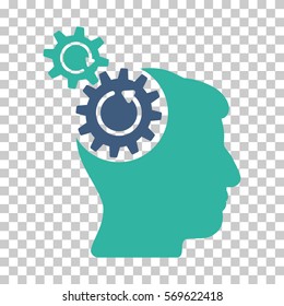 Cobalt And Cyan Head Cogs Rotation interface icon. Vector pictogram style is a flat bicolor symbol on chess transparent background.