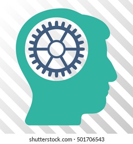 Cobalt And Cyan Head Cogwheel interface toolbar icon. Vector pictograph style is a flat bicolor symbol on diagonal hatch transparent background.