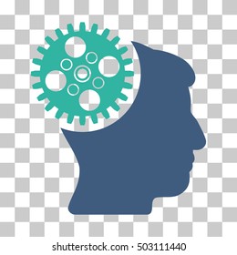 Cobalt And Cyan Head Gearwheel interface pictogram. Vector pictograph style is a flat bicolor symbol on chess transparent background.