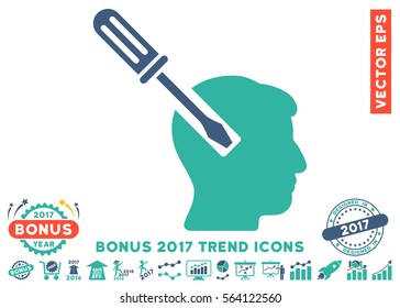 Cobalt And Cyan Head Screwdriver Tuning icon with bonus 2017 trend pictograph collection. Vector illustration style is flat iconic bicolor symbols, white background.