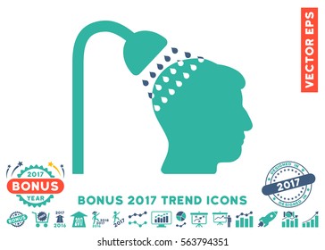Cobalt And Cyan Head Shower pictograph with bonus 2017 year trend pictures. Vector illustration style is flat iconic bicolor symbols, white background.