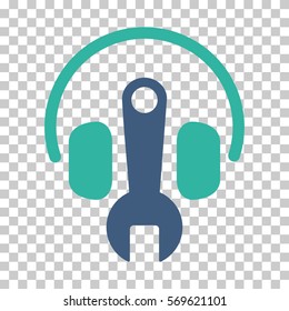 Cobalt And Cyan Headphones Tuning Wrench toolbar pictogram. Vector pictograph style is a flat bicolor symbol on chess transparent background.