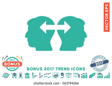 Cobalt And Cyan Heads Exchange Arrows icon with bonus 2017 trend symbols. Vector illustration style is flat iconic bicolor symbols, white background.