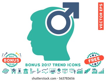 Cobalt And Cyan Intellect Potency icon with bonus 2017 trend images. Vector illustration style is flat iconic bicolor symbols, white background.