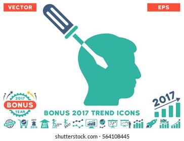 Cobalt And Cyan Intellect Screwdriver Tuning pictogram with bonus 2017 trend images. Vector illustration style is flat iconic bicolor symbols, white background.