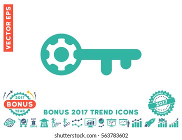 Cobalt And Cyan Key Options icon with bonus 2017 trend icon set. Vector illustration style is flat iconic bicolor symbols, white background.