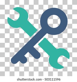 Cobalt And Cyan Key Tools toolbar icon. Vector pictogram style is a flat bicolor symbol on chess transparent background.